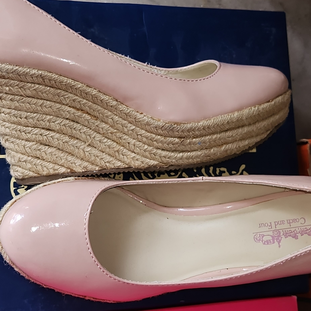 Blush patent leather wedge shoes size 7